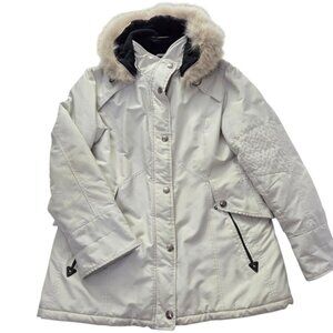 Fen-Nelli White Winter Parka Genuine Fur Hood Size 14
